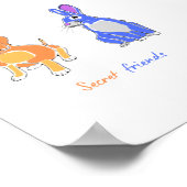 Stilvoll Illustrierter Hund und Kaninchenwall Art  Poster (Ecke)