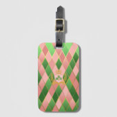 Stilvoll individuell monogrammierte Rosa und Grün Gepäckanhänger (Vorderseite Vertikal)