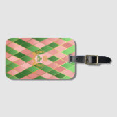 Stilvoll individuell monogrammierte Rosa und Grün Gepäckanhänger (Vorderseite (Horizontal))