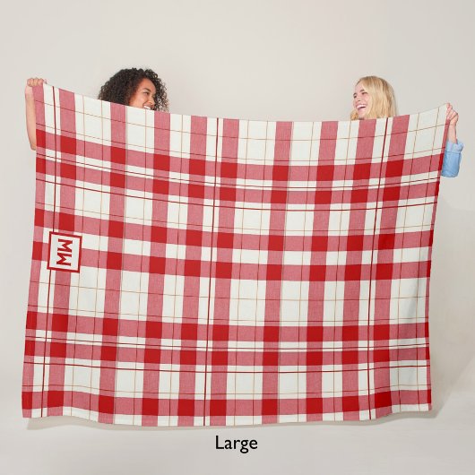Stilvoll klassisches Rot und kariertes Monogramm Fleecedecke