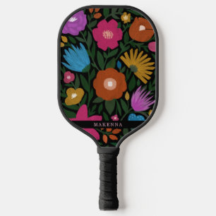 Stilvoll kühl floraler Name Black Pickleball Schläger