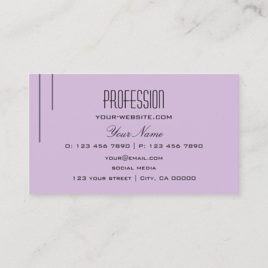 Stilvoll Lila Lilac Modernes Einfaches und Berufli Visitenkarte (Rückseite)