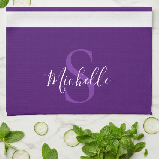 Stilvoll Lila Monogramm Geschirrtuch (Gefaltet)