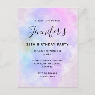 Stilvoll Lila Pink Blue Watercolor Geburtstag Einladungspostkarte