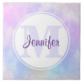 Stilvoll Lila Pink Blue Watercolor Monogram Fliese (Vorderseite)