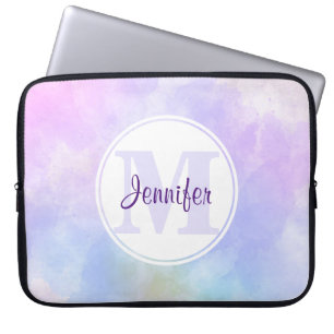 Stilvoll Lila Pink Blue Watercolor Monogram Laptopschutzhülle