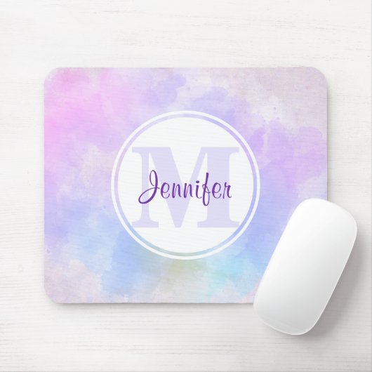 Stilvoll Lila Pink Blue Watercolor Monogram Mousepad (Mit Mouse)