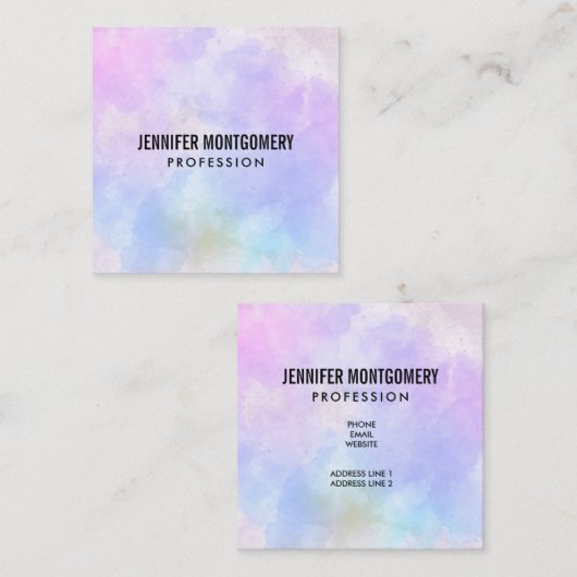 Stilvoll Lila rosa Blau Abstrakte Wasserfarbe Quadratische Visitenkarte (Vorne/Hinten)