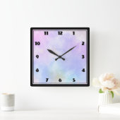 Stilvoll Lila rosa Blau Abstrakte Wasserfarbe Quadratische Wanduhr (Zuhause)