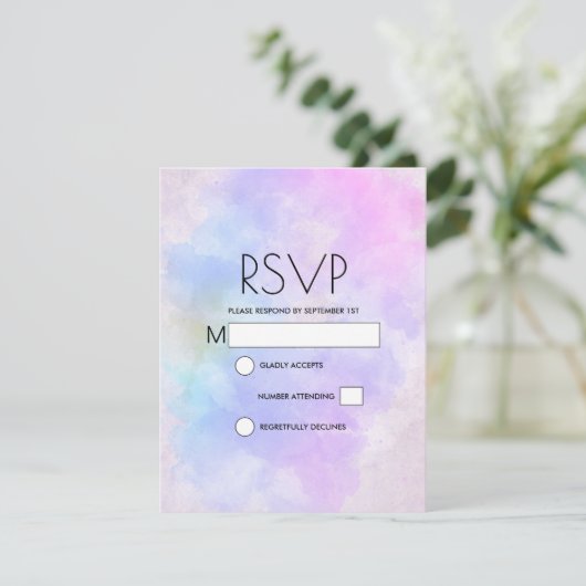 Stilvoll Lila rosa Blau Abstrakte Wasserfarbe RSVP Karte (Stehend Vorderseite)