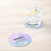 Stilvoll Lila rosa Blau Abstrakte Wasserfarbe Runder Pappuntersetzer (Vor Ort)