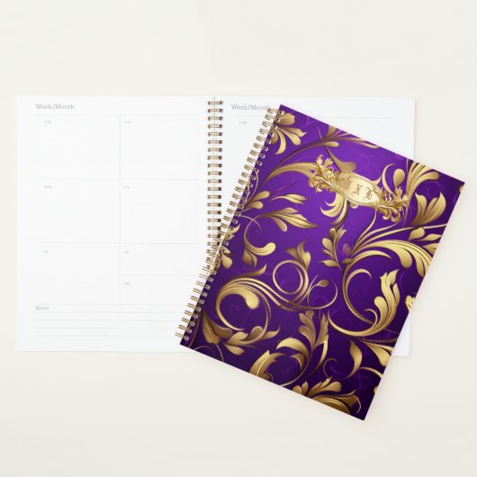 Stilvoll Lila und Gold Damask Mit Monogramm Planer (Anzeige)