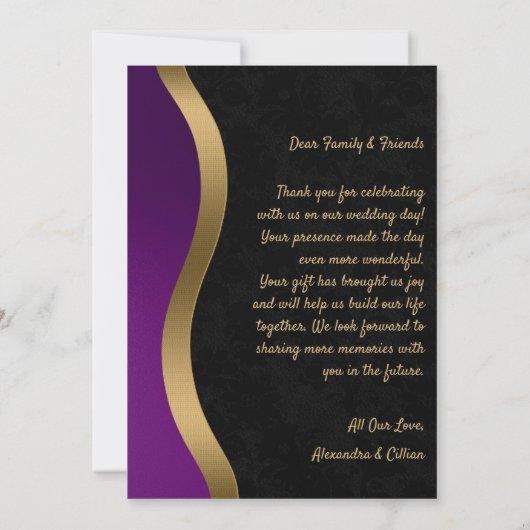 Stilvoll Lila und Gold Dankeskarte (Rückseite)