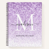 Stilvoll Lila Violet Glitzer Sparkle Monogram Notizblock (Vorderseite)