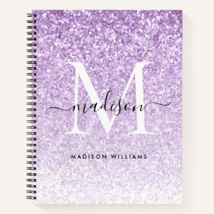 Stilvoll Lila Violet Glitzer Sparkle Monogram Notizblock