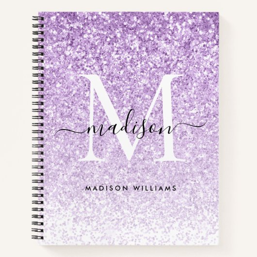 Stilvoll Lila Violet Glitzer Sparkle Monogram Notizblock (Vorderseite)