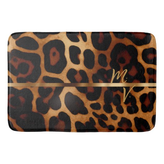 Stilvoll Luxe Leopard-Print Mit Monogramm Badematte (Vorderseite)
