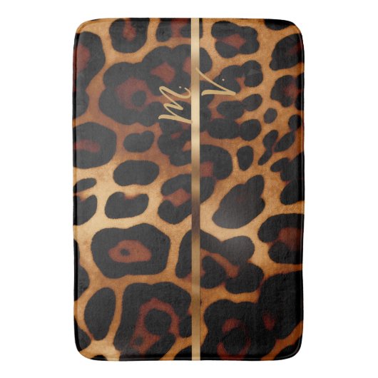 Stilvoll Luxe Leopard-Print Mit Monogramm Badematte (Vorderseite Vertikal)