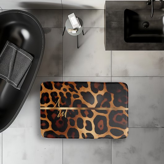 Stilvoll Luxe Leopard-Print Mit Monogramm Badematte