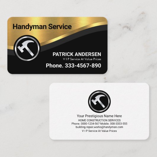 Stilvoll luxuriöser Gold Curve Wave Contractor Visitenkarte (Vorne/Hinten)