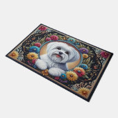 Stilvoll maltesischer Hund floral farbenfrohe Gren Fußmatte (Schrägansicht)