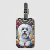 Stilvoll maltesischer Hund floral farbenfrohe Gren Gepäckanhänger (Vorderseite Vertikal)