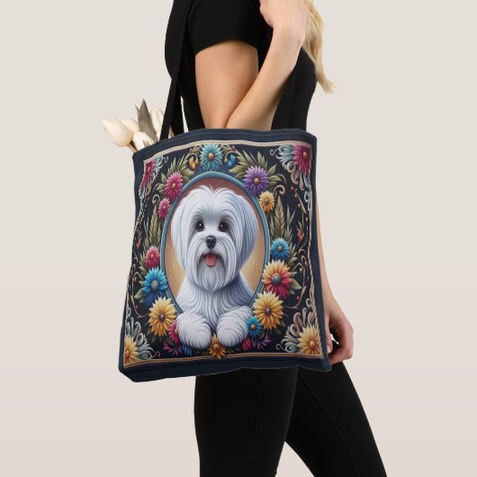 Stilvoll maltesischer Hund floral farbenfrohe Gren Tasche (Von Nahem)