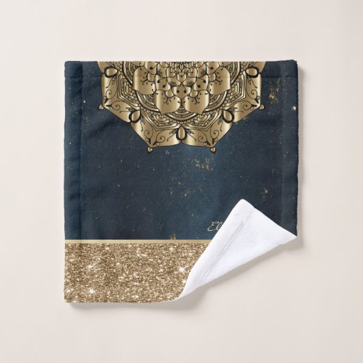 Stilvoll Mandala,Gold Stripes Glitzer Navy Blue Badhandtuch Set (Waschlappen)