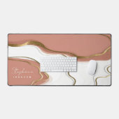 Stilvoll Marmor Blush Pink Gold Agate mit Monogram Schreibtischunterlage (Tastatur & Maus)