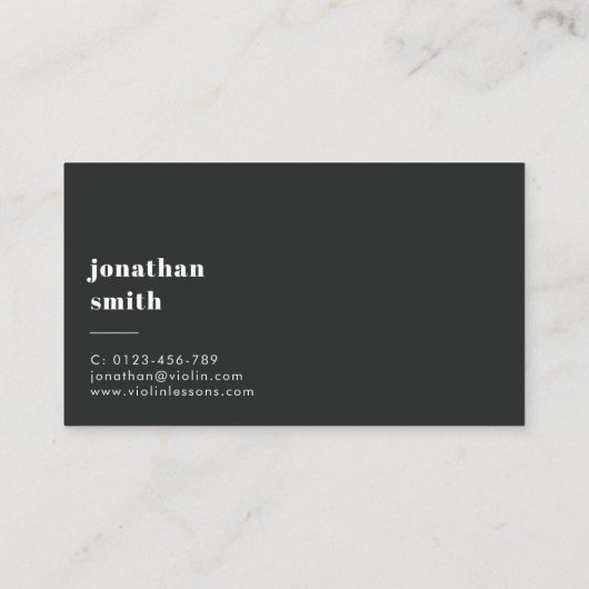Stilvoll Minimal Violinmusiker Grau Visitenkarte (Rückseite)