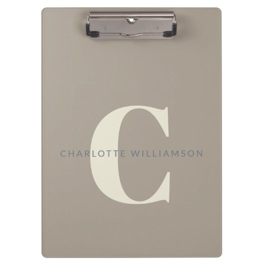 Stilvoll Mit Monogramm Name Beruflich Taupe Brown Klemmbrett (Vorderseite)