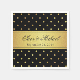 Stilvoll Mit Monogramm - schwarze und goldene Polk Serviette