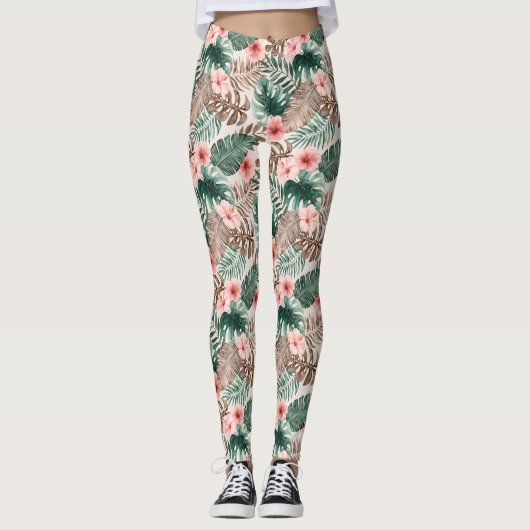 Stilvoll modern Boho Wasserfarbe Tropische Blüte Leggings (Vorderseite)