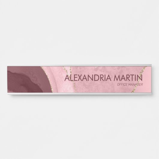 Stilvoll Modern Burgundy Pink Gold Glitzer Marmor Türschild (Vorderseite )