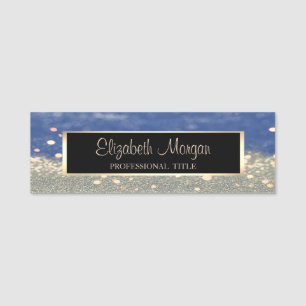 Stilvoll modern, Frame,Blue Gold Glitzer Bokeh Namensschild