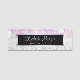 Stilvoll modern, Rahmen, Silber Glitter Bokeh Namensschild
