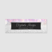 Stilvoll modern, Rahmen, Silberer Glitzer Bokeh Namensschild (Vorderseite)