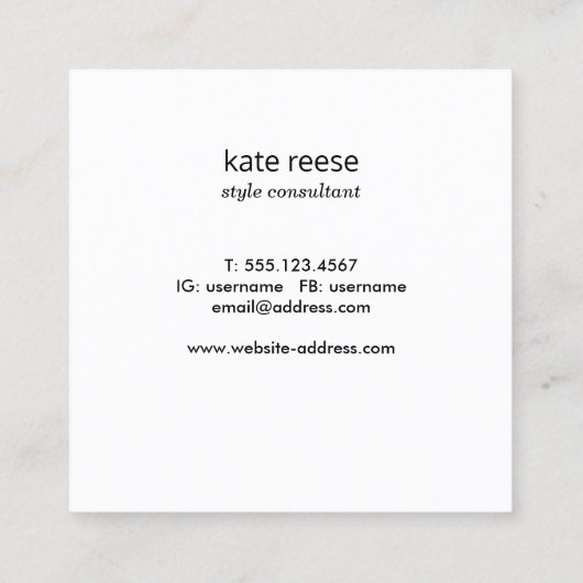 Stilvoll modern Schwarz-weiß Beruflich Quadratische Visitenkarte (Rückseite)
