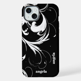 Stilvoll moderne abstrakte Wirbel in Schwarz iPhone 15 Plus Hülle