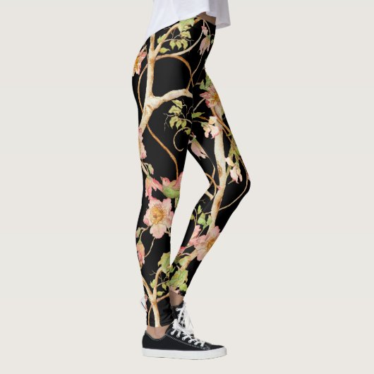 Stilvoll Moderne Chinoiserie Blumenvögel Limon Pin Leggings (Rechts)