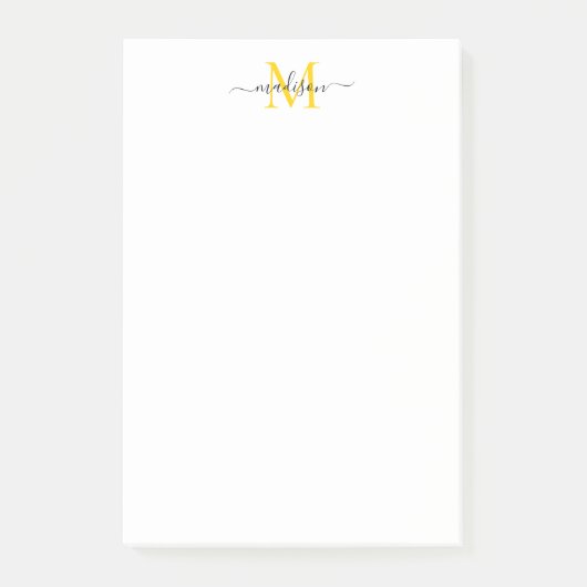 Stilvoll moderne Girly Script Monogram Black Yello Post-it Klebezettel (Vorderseite)