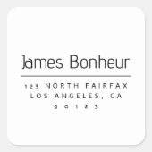 Stilvoll Moderne Rücksendeadresse Schwarz & Weiß Quadratischer Aufkleber (Vorderseite)