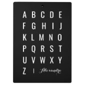 Stilvoll moderne Schwarz-Weiß-Alphabete Klemmbrett (Rückseite)