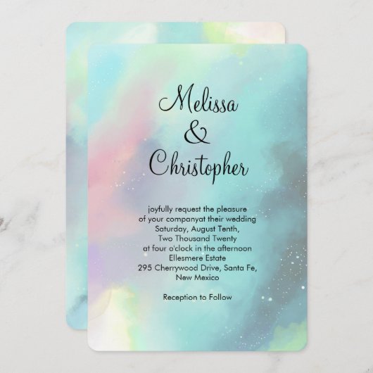 Stilvoll moderner Grüner Nebel Wasserfarbe Abstrak Einladung (Vorne/Hinten)