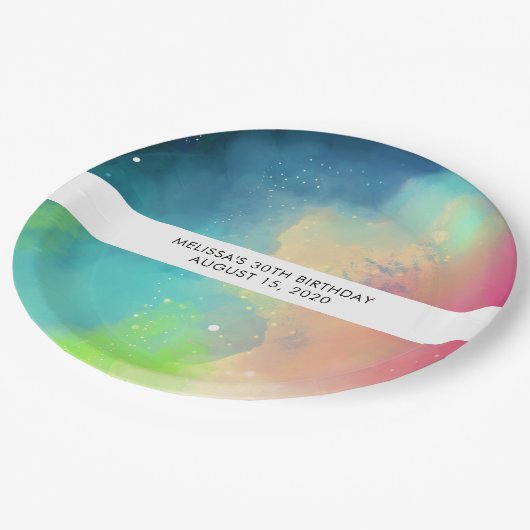 Stilvoll moderner Grüner Nebel Wasserfarbe Abstrak Pappteller (Schrägansicht)