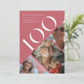 Stilvoll moderner Hundredth | 100. Geburtstag 3 Fo Einladung (Stehend Vorderseite)