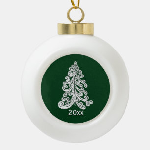 Stilvoll moderner Weihnachtsbaum Doodle Keramik Kugel-Ornament