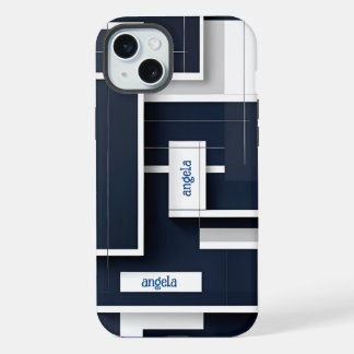 Stilvoll modernes abstraktes geometrisches Marineb iPhone 15 Plus Hülle