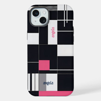 Stilvoll modernes, abstraktes geometrisches Schwar iPhone 15 Plus Hülle