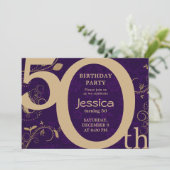 Stilvoll Modernes Gold und Lila Einladung zum Gebu (Stehend Vorderseite)